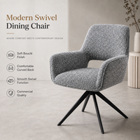 Chaise de salle à manger pivotante moderne en bouclette avec accoudoirs ergonomiques, dossier ouvert et base étoile de qualité commerciale 360° °   pour hôtel, restaurant, café