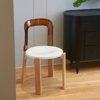 Chaise de salle à manger transparente minimaliste moderne avec assise en plastique PC et pieds en bois, chaise longue non pliable pour salles à manger, cafés, appartements