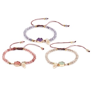 Pulseras de Piedras Preciosas de Amatista, Pulsera Curativa de Cuerda Trenzada Ajustable con Cuentas Personalizadas, Cuentas de Piedra Natural de 4 mm para Mujeres y Niñas - Product Image 1