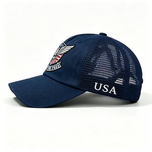 Casquette de camionneur personnalisée avec broderie patriotique, motif Aigle et Drapeau, en toile, dos en maille, réglable, unisexe, pour l'extérieur - Product Image 6