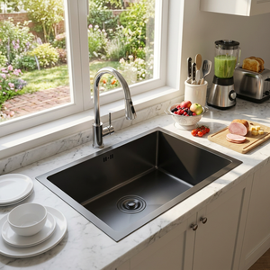 Conception gain de place, lavabo simple fait main 500x440mm AW-5044 |   201 SS Above Counter Nano Black Finishes Easy Clean DIY Renovator - Product Image 1
