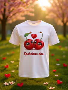 T-shirt da donna a maniche corte con stampa a cuore Cherry Love per San Valentino, girocollo, comoda, per tutte le stagioni, in jersey casual 100% - Product Image 2