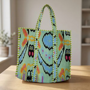 Aqua Dream Casual Cotton Dot Quilted Shoulder Tote Bag-Bohemian Sustainable Shops Statement <b>Handbag</b> - Product Image 3