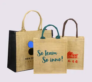Custom Printed eco friendly Natural Burlap Handbag Eco Reusable Glocery Shopping Jute Tote Bag