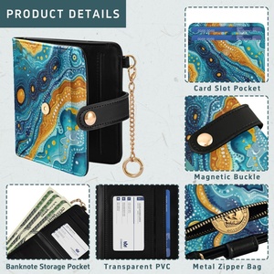 Petit portefeuille fin et portable pour cartes de crédit et cartes d'identité en PVC, avec fermeture éclair, imprimé tribal polynésien, rabat magnétique, en cuir PU, portefeuille court - Product Image 6