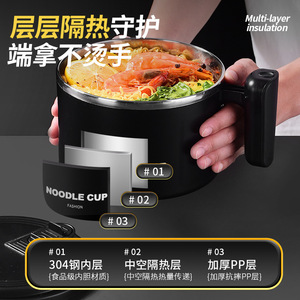 Noodle Cup 304 Stainless Steel Large Capacity With Lid Drainable <b>Lunch</b> <b>Box</b> For Student Dormitory Canteen Use - Product Image 5