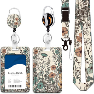 Wholesale retro floral double-sided UV printed card <b>holders</b>, <b>ID</b> card lanyards, fun floral prints, logo badges, and scroll - Product Image 1