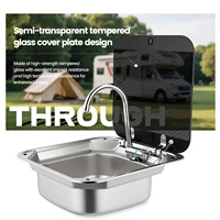 Évier de camping-car grand format 435x420mm avec robinet et couvercle pliable, cuve profonde en acier inoxydable pour camping-car, caravane, motorhome, cuisine marine
