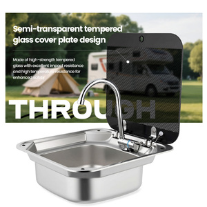 Évier de <span class=keywords><strong>camping</strong></span>-<span class=keywords><strong>car</strong></span> grand format 435x420mm avec robinet et couvercle pliable, cuve profonde en acier inoxydable pour <span class=keywords><strong>camping</strong></span>-<span class=keywords><strong>car</strong></span>, caravane, motorhome, cuisine marine - Product Image 5