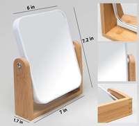 Miroir de maquillage portable rotatif de style moderne personnalisé de petite taille, haute définition, pour bureau, avec support en bois