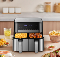 Freidora de Aire Saludable sin Aceite de 10L con Doble Cajón Grande, 2200W, Pantalla Táctil LCD 60-200 ° Freidora de Aire Digital de Doble Zona C