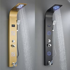 Panneau de douche intelligent en acier inoxydable 304 avec écran numérique, montage mural, finition brossée, jets, robinets de salle de bain en céramique - Product Image 2