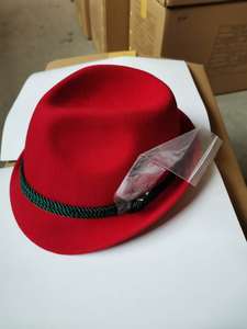 Sombrero tradicional alemán bávaro vintage <span class=keywords><strong>de</strong></span> <span class=keywords><strong>fieltro</strong></span> 100% lana <span class=keywords><strong>de</strong></span> Australia con copa curva, <span class=keywords><strong>rojo</strong></span> y verde oscuro, estilo alpino. - Product Image 6