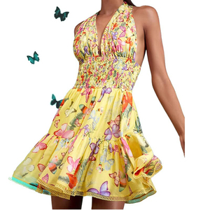 Vestido Mini Casual de Verano de Lujo con Logo Personalizable, Sexy, con Cuello en V, Túnica, con Lazos, para Mujer, Estilo Imperio, Sin Espalda, de Encaje, con Estampado Sexy - Product Image 1