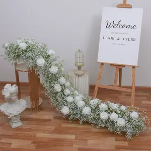 A-FR007 Hochzeit Blumenläufer Reihe Baby Atemblume Tischläufer Blume Gangläufer Anordnung Dekoration