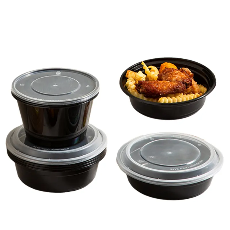Récipient d'emballage alimentaire rond noir micro-ondable Fabricant de récipients en plastique Boîte à lunch en plastique jetable en gros 8 CN;ZHE