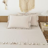Parure de draps en microfibre à motif uni, poches profondes, design à volants en dentelle, style shabby chic, drap-housse de luxe et taies d'oreiller