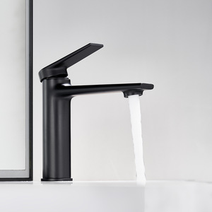 Robinet de lavabo minimaliste en cuivre gris anthracite de style hôtel, poignée unique, double commande, chaud/froid, mitigeur de comptoir avec cartouche céramique - Product Image 6