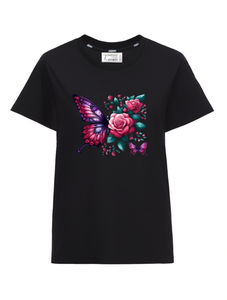 T-shirt stampata da donna taglie forti Z Threeks, con farfalle e fiori, a maniche corte, girocollo, vestibilità casual ampia, in jersey 100% cotone - Product Image 1