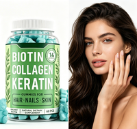 Gummies de biotine, collagène et kératine très demandées, complément beauté 14 nutriments pour cheveux, ongles et peau, 60 unités, OEM/ODM disponible