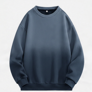 Sweat-shirt en molleton à col rond surdimensionné, bleu clair uni, tricoté, décontracté, manches régulières, unisexe, vêtements d'hiver, 100% polyester - Product Image 1