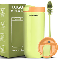 FAYREN Tasse isotherme à double paroi 480 ml, garde au chaud 6h et au froid 12h, en acier inoxydable, avec brosse de nettoyage