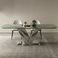 Ensemble de salle à manger de luxe Nordic Light Salle à manger Mobilier de restaurant rectangulaire en acier inoxydable Miroir Table en marbre argenté