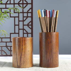 Soporte redondo de madera para palillos, tamaño pequeño, 13 x 8,5 cm, almacenamiento duradero para utensilios de cocina - Product Image 4