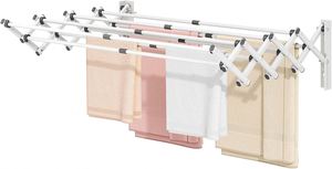 Factory Price Heavy Duty Foldable Aluminum Coat Towel <b>Rack</b> Wall Mounted Extendable Single Tier Bathroom Cleaning Clothes Airer - Product Image 2