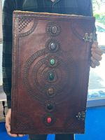 Carnet personnalisé géant 22x14 pouces A4, reliure thermique, couverture rigide, imitation cuir, 7 chakras, pierres, papier artisanal en coton, cadeau