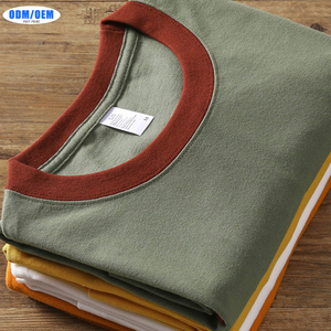 T-shirt décontracté polyvalent en coton lourd 270g, style rétro, color-block, col rond, manches courtes, unisexe, pour homme - Product Image 2