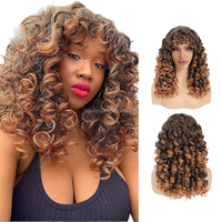 Perruque Courte Bouclée Afro Frisée de 14 Pouces (35 cm), 260g, avec Frange, Grande et Volumineuse, Douce et Synthétique, Résistante à la Chaleur