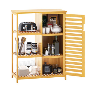Bamboo Multi Functional Kitchen Storage Cabinet With <b>Sliding</b> Door Natural Color Modern Style - Product Image 1