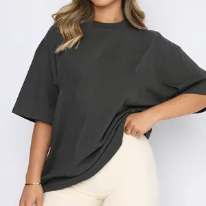 Benutzer definiertes Logo Hochwertige Baumwolle Blank Streetwear Frauen Drop Shoulder Übergroße T-Shirts