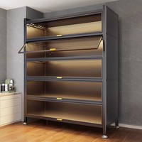 Meuble de rangement de cuisine moderne, étagère multi-niveaux pour casseroles et bols, buffet sur pied anti-poussière avec portes coulissantes