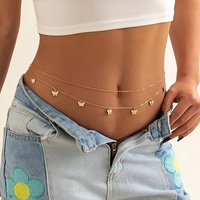 Cadena de cintura de mariposa en capas, cadena de serpiente, collar de circonita para el vientre, joyería para mujer, accesorios corporales, cadena corporal de mariposa dorada