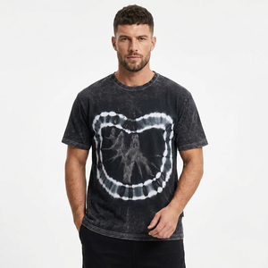 Men's <b>Tie</b>-Dye Short Sleeve T-Shirt O-Neck Regular Fit Casual Jersey <b>Knitted</b> 100% Cotton Front Print Pattern - Product Image 1