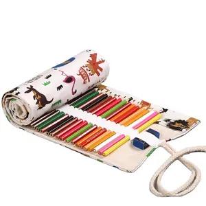 12/24/36/48/72 Holes Roll Colored Art Pencil Case Canvas School Students  Supplies Paint Brush Pen Bag Pencil Cases Stationery