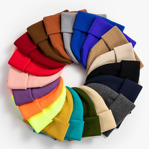 HKL0001 <strong>Blank</strong> Cuff Brimmed Acrylic Long <strong>Beanie</strong> Without logo <strong>Custom</strong> 3d Embroidery Leather Label Pearls Winter <strong>Beanie</strong> Knitted Hat - Product Image 4