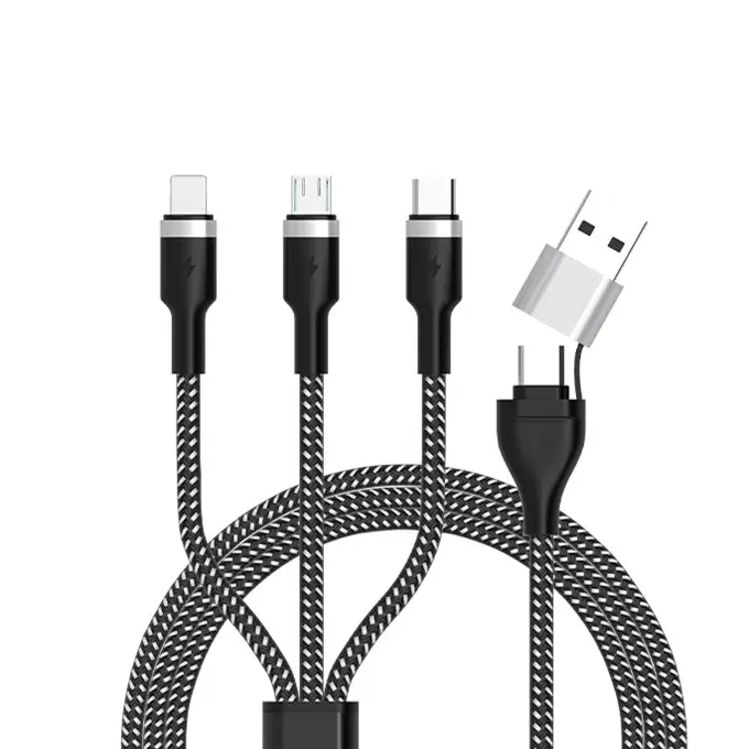 5 in 1 USB C Multi Fast Charging Cable PD 60W Nylon Braided Cord USB A and C to Type C/Phone/Micro data cable