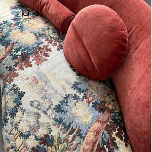 Vintage Curved Boucle <b>Sofa</b> with Abstract Tapestry Upholstery Mid-Century Modern Brown Velvet Curved Living Room <b>Sofa</b> - Product Image 3