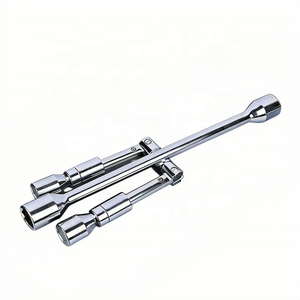 Jeu de clés à douille 17 19 21 23 mm 14 pouces chromées, outil de réparation automobile, clé à croix pliable pour pneus - Product Image 1