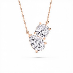 Colgante Toi Et Moi Contemporáneo con Gemas de Corte Cojín y Corte Pera, Diseño Moderno en Ángulo en Plata de Ley 925 y Oro de 18K - Product Image 2
