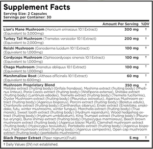 Lions Mane Mushroom Suplemento con cola de pavo Reishi Cordyceps Chaga con raíz de malvavisco - Product Image 2