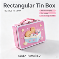 Scatola in Latta con Manico Personalizzata, Coperchio a Cerniera, Finitura Lucida, Forma Rettangolare, Confezione Regalo per Caramelle, Biscotti e Snack