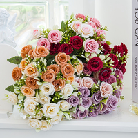 Bouquet de fleurs artificielles 15 têtes, roses de style nordique, fleurs en soie, petites fleurs de thé, fausses fleurs décoratives pour bureau