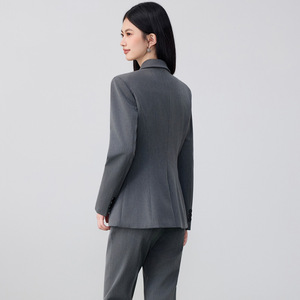 Women's Suit Set Navy Blue Double Breasted Blazer Pants Anti-Wrinkle Office Lady Autumn Formal Wear - Product Image 4