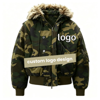Veste bomber en toile personnalisée de haute qualité avec impression numérique camouflage, coupe ample, fermeture éclair et capuche en fourrure, pour l'automne