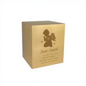 Engraved Angle Metal Brass Bronze <b>Cube</b> Urns for Human Ashes With Free Velvet Bag - Product Image 1