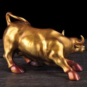 Brass Wall Street Bull Figurine Golden Bronze Office Decor Business Gift Chinese Zodiac Animal - Product Image 2